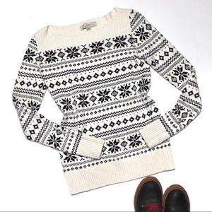 LOFT Sequin Snowflake Sweater Fair Isle Ivory Crew